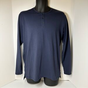 Cuts Clothing AO Long Sleeve Henley Curve-Hem in Vintage Blue Men’s Large.